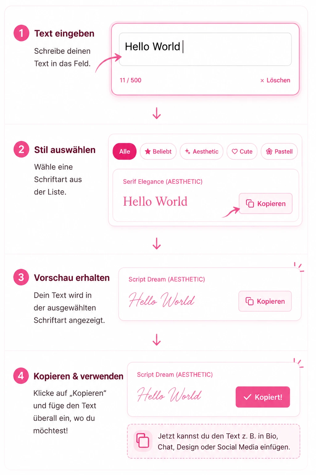 Aesthetic Schrift Generator verwenden – Text eingeben, Stil auswählen und kopieren