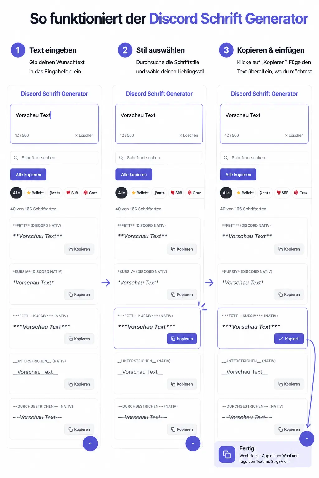 Discord Schrift Generator Anleitung – Text eingeben, Stil auswählen und kopieren